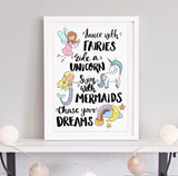 Mermaid, Unicorn and Fairy Nursery Bedroom Illustration